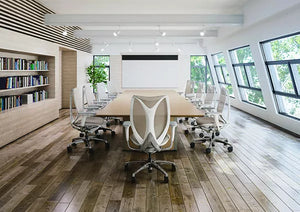 Silla Ergonómica Sabrina con Cabecero Estructura Blanca Malla Gris