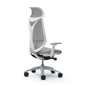 Silla Ergonómica Sabrina con Cabecero Estructura Blanca Malla Gris
