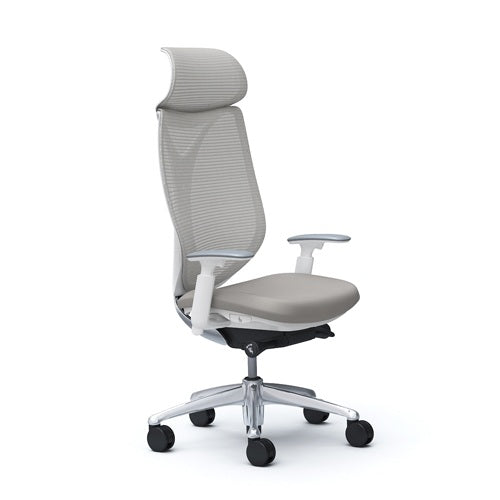 Silla Ergonómica Sabrina con Cabecero Estructura Blanca Malla Gris