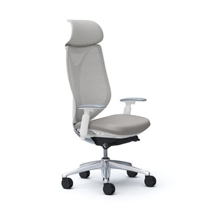 Silla Ergonómica Sabrina con Cabecero Estructura Blanca Malla Gris