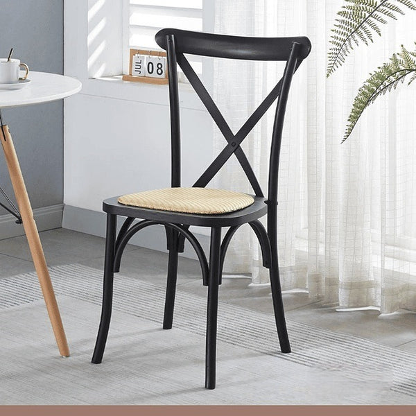 Silla Crossback de Madera y Ratán Negra