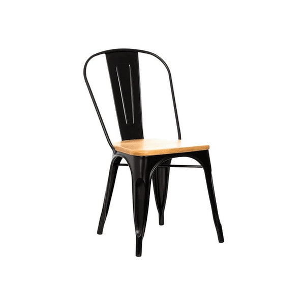 Silla Tolix de Comedor o Terraza Exterior con asiento de madera Clara - Negra